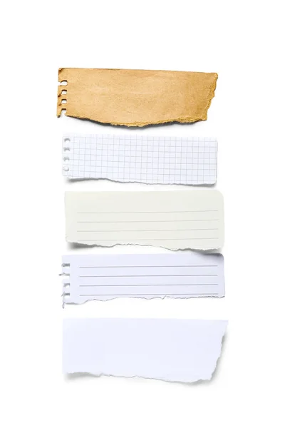 Gescheurde Stukken Van Verschillend Papier Geïsoleerd Witte Achtergrond — Stockfoto