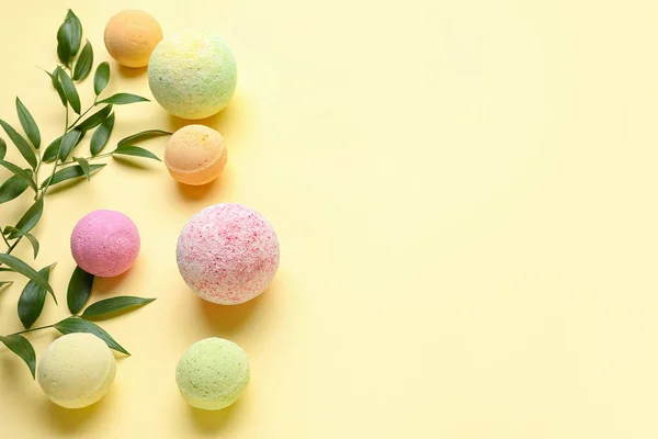 Bath Bombs Plant Branches Beige Background — Stock Photo, Image