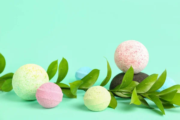 Bath Bombs Plant Branch Color Background — Stock Photo, Image