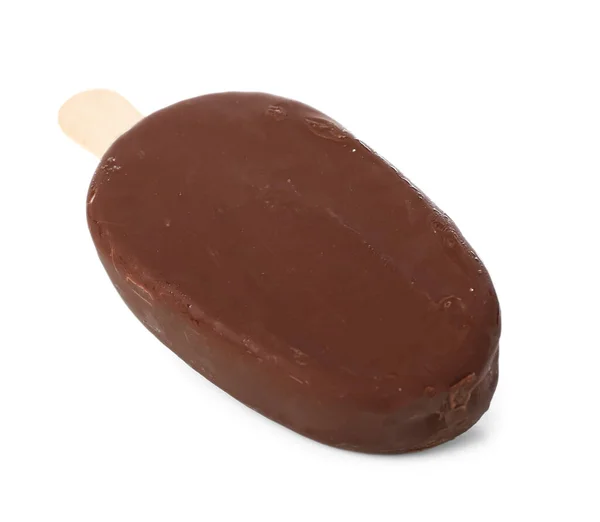 Köstliches Mit Schokolade Überzogenes Eis Stiel Vor Weißem Hintergrund — Stockfoto