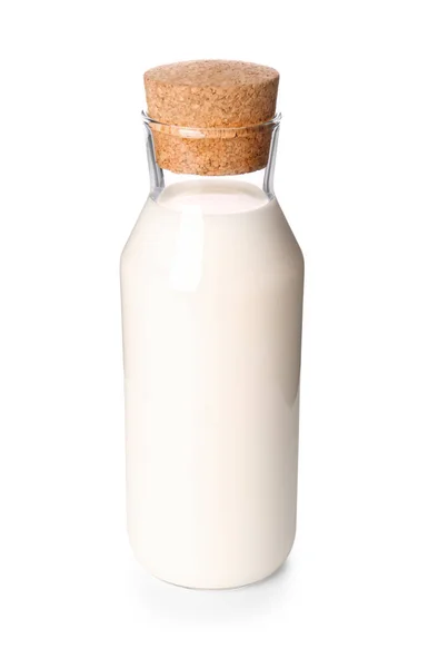 Glass Bottle Milk White Background — Stock Photo, Image