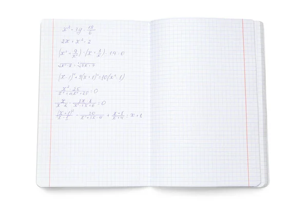 Copybook Con Fórmulas Matemáticas Aisladas Sobre Fondo Blanco —  Fotos de Stock