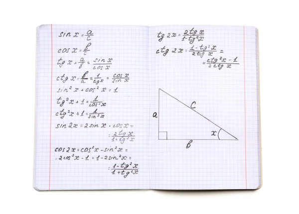 Copybook Maths Formulas Isolated White Background — Stock Photo, Image