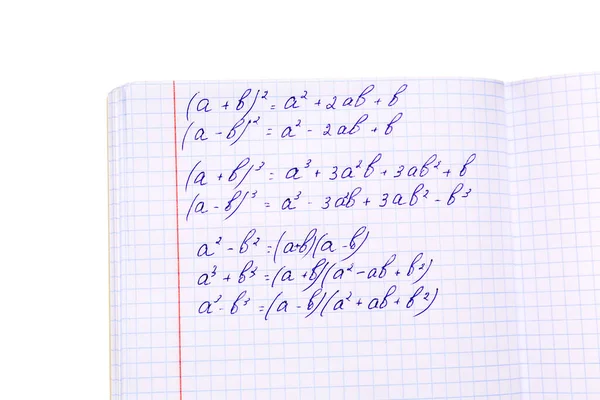 Copybook Met Wiskundige Formules Geïsoleerd Witte Achtergrond — Stockfoto
