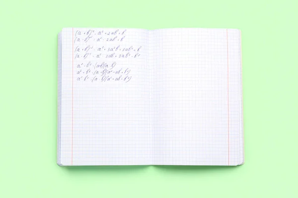 Copybook Met Wiskundige Formules Groene Achtergrond — Stockfoto