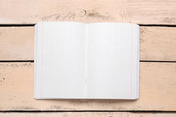Blank Copybook Pages Beige Wooden Background — Stock Photo, Image