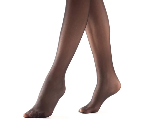 Beyaz Arka Planda Siyah Taytlı Güzel Kadın Bacakları — Stok fotoğraf