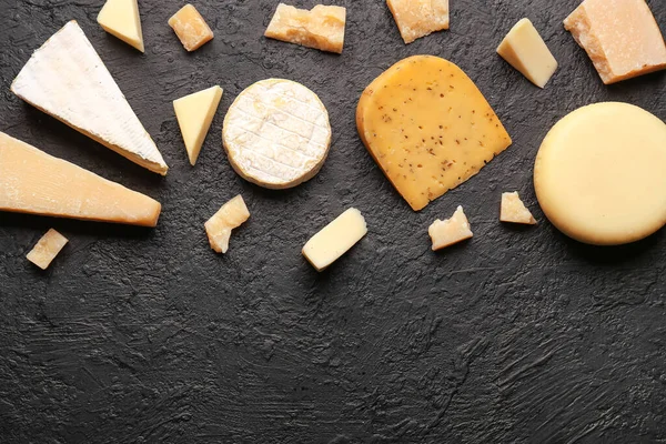 Different Types Tasty Cheese Dark Background — Stock Photo, Image
