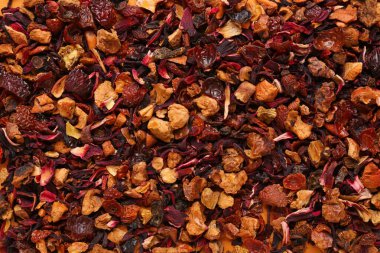 Arka plan olarak kurutulmuş meyve çayı, yakın plan.