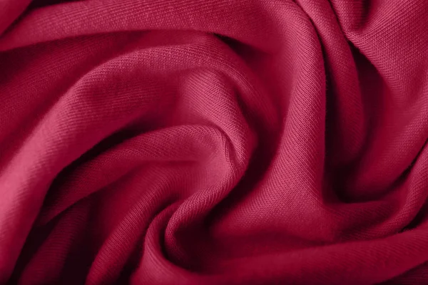 Crumpled Knitted Viva Magenta Fabric Closeup — Stock Photo, Image