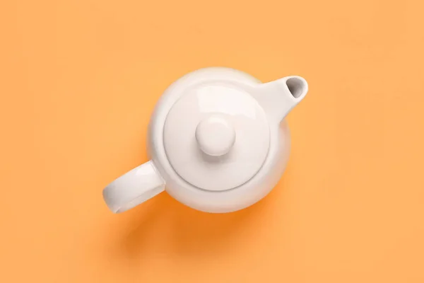 Ceramic Teapot Orange Background — Stock Photo, Image