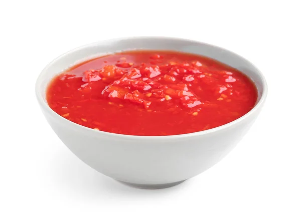 Bowl Tasty Tomato Sauce White Background — 스톡 사진