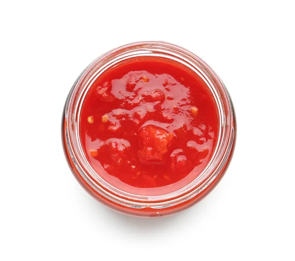 Jar Tasty Tomato Sauce White Background — 스톡 사진