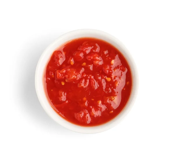 Bowl Tasty Tomato Sauce White Background — Stock Photo, Image