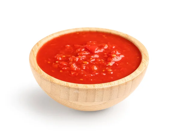 Miska Smacznym Sosem Pomidorowym Białym Tle — Zdjęcie stockowe