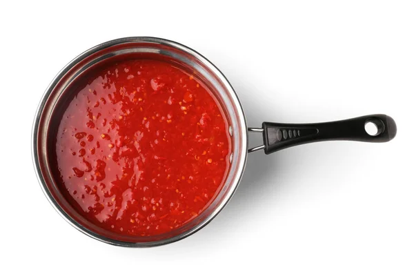 平底锅 白底番茄酱味美 — 图库照片