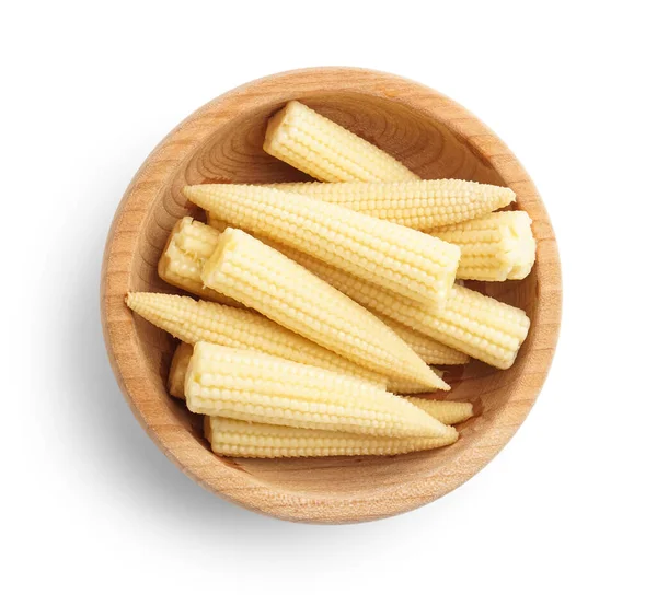 Miska Smacznych Kolb Kukurydzy Puszce Białym Tle — Zdjęcie stockowe