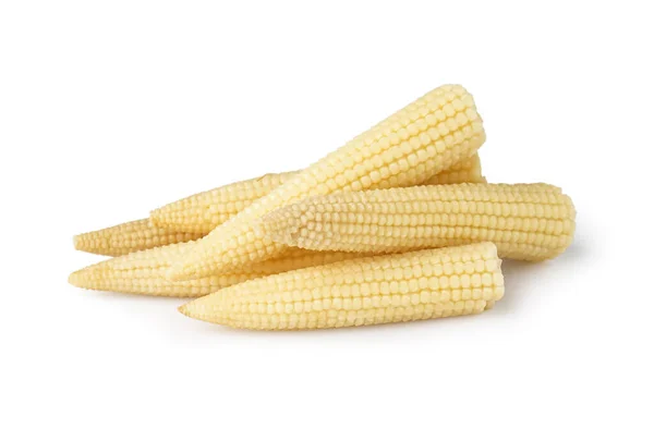 Csomó Ízletes Konzerv Kukorica Cobs Fehér Alapon — Stock Fotó