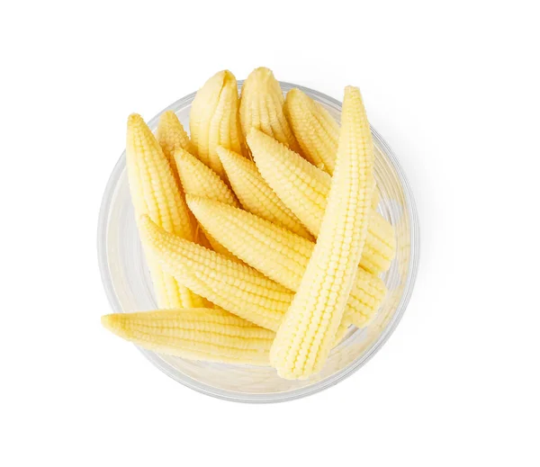 Стакан Вкусной Консервированной Кукурузы Белом Фоне — стоковое фото