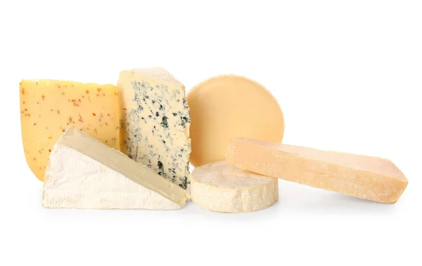 Различные Типы Сыра Изолированы Белом Фоне — стоковое фото