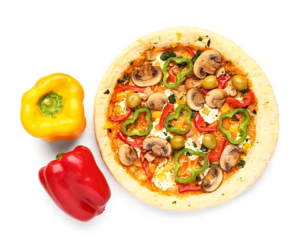 Plantaardige Pizza Met Pepers Witte Achtergrond — Stockfoto
