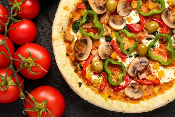 Vegetable Pizza Ingredients Dark Background — Stock Photo, Image