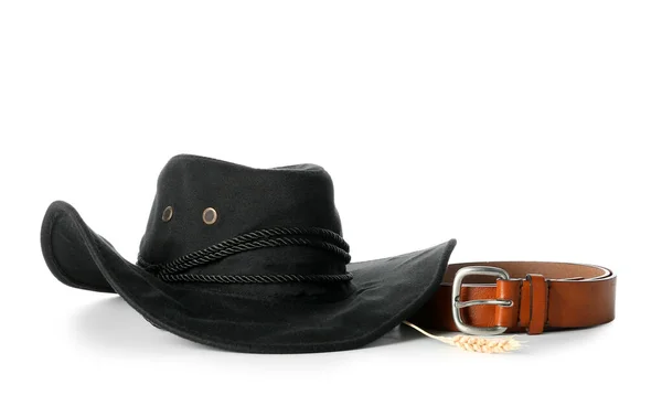 Elegante Cappello Cowboy Cintura Isolata Sfondo Bianco — Foto Stock