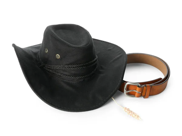 Stylish Cowboy Hat Belt Isolated White Background — Stock Photo, Image