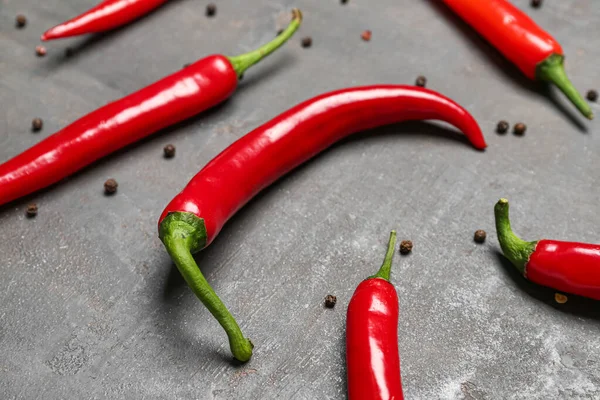 Fresh Chili Peppers Peppercorns Dark Background Closeup — Stock Photo, Image