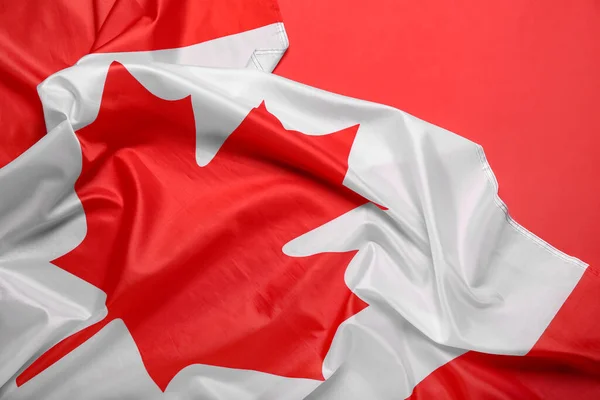 Bandeira Canadá Fundo Vermelho Close — Fotografia de Stock