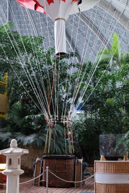 Eğlence parkında sıcak hava balonu ve bitkilerin görüntüsü