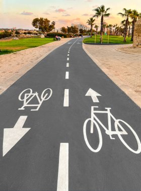 Şehir parkında bisiklet işaretli yol manzarası