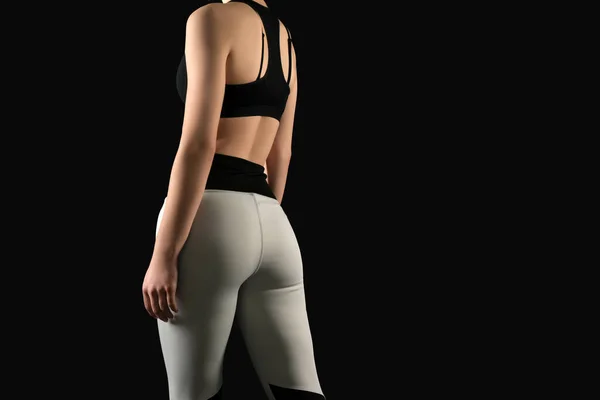 Sporty Young Woman Leggings Black Background — Stock Photo, Image