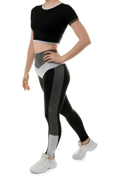 Sporty Young Woman Leggings White Background — Stock Photo, Image