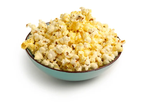 Bowl Crispy Popcorn White Background — Stock Photo, Image