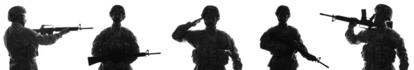 Many Silhouettes Soldiers White Background — Stock Photo, Image