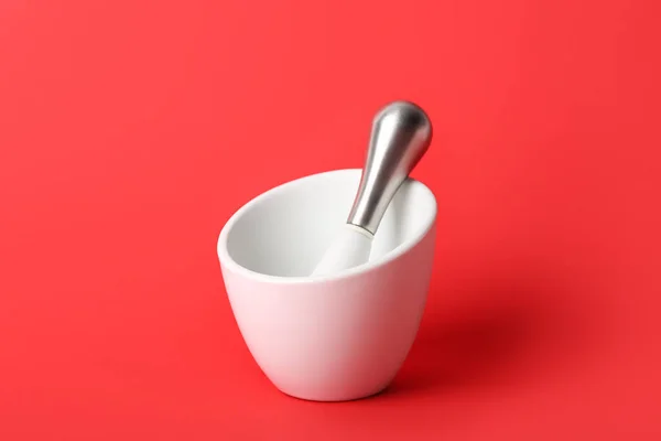 Mortar Pestle Red Background — Stock Photo, Image