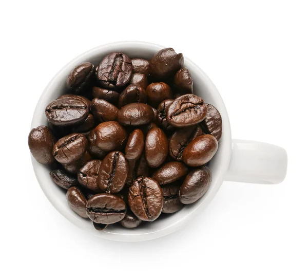 Cup Aromatic Coffee Beans White Background — Stock Photo, Image
