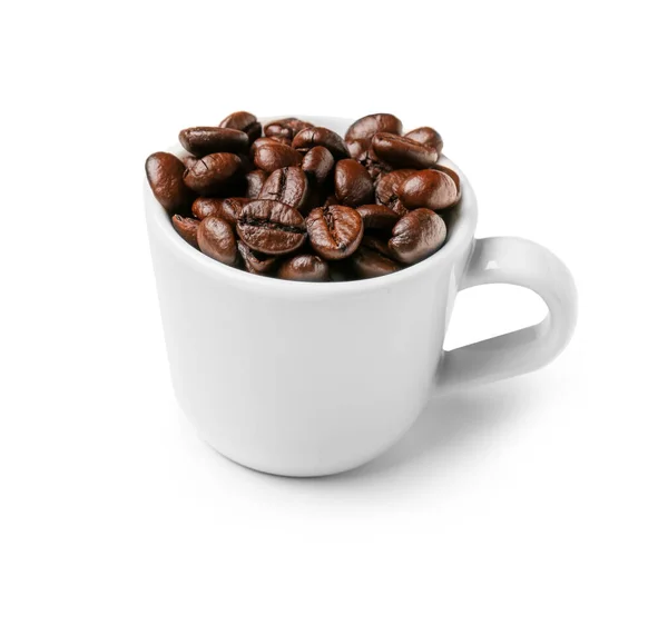 Cup Aromatic Coffee Beans White Background — Stock Photo, Image