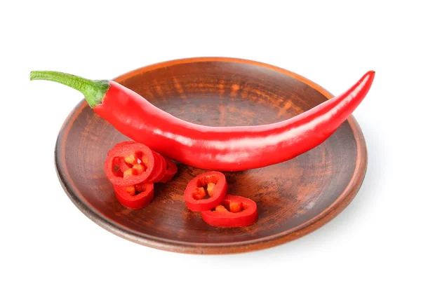 Plate Fresh Chili Peppers White Background — Stock Photo, Image