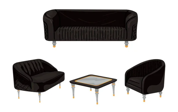 Set Moderner Schwarzer Möbel Auf Weißem Hintergrund — Stockvektor