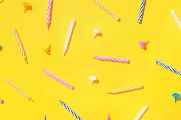 Colorful Birthday Candles Yellow Background — Stock Photo, Image