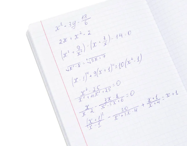Copybook Con Fórmulas Matemáticas Aisladas Sobre Fondo Blanco —  Fotos de Stock