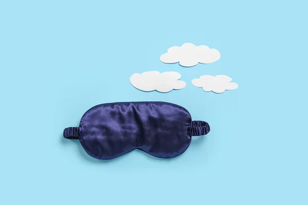 Sleeping Mask Paper Clouds Blue Background — Stock Photo, Image