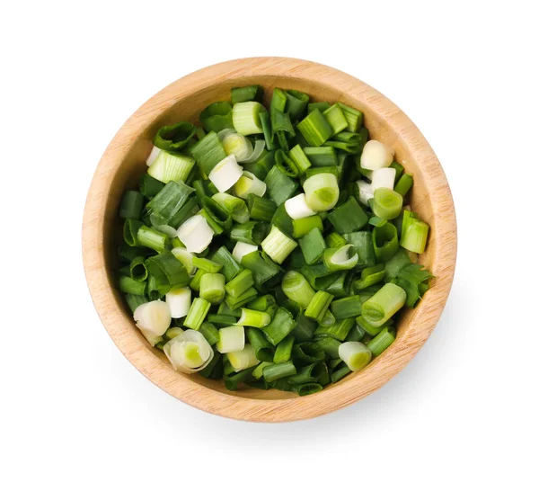 Bowl Fresh Cut Green Onion White Background — Stock Photo, Image