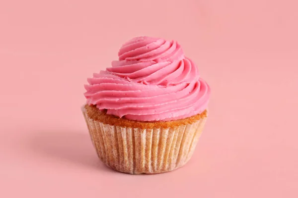 Tasty Cupcake Pink Background — Stock Photo, Image