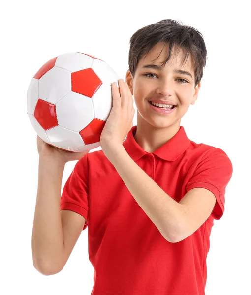 サッカー ボールを白で隔離される男の子 — ストック写真