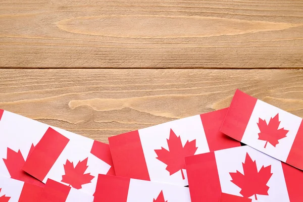 Paper Flags Canada Wooden Background — Stock Photo, Image