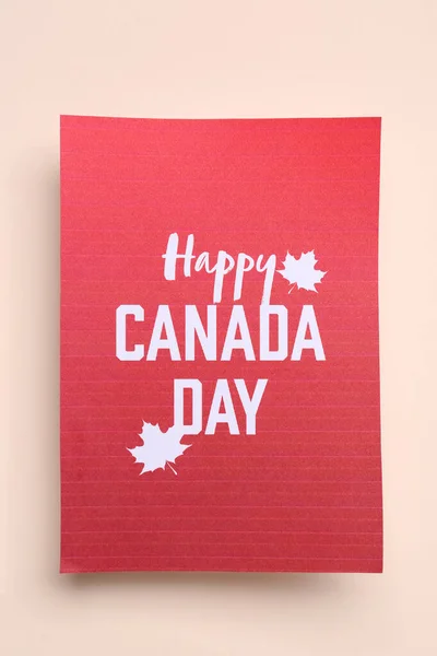 Tarjeta Con Texto Feliz Día Canadá Sobre Fondo Beige —  Fotos de Stock
