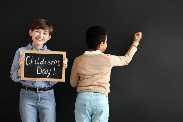 Little Boys Chalkboard Text Children Day Blackboard — Stock Photo, Image